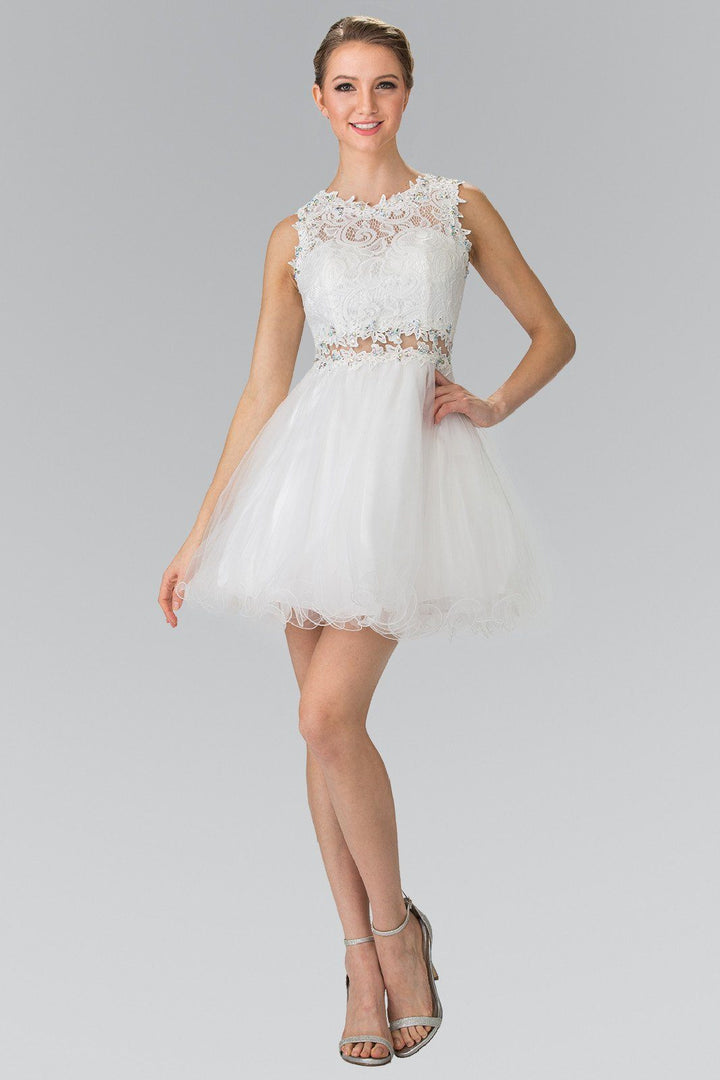 Short Dress with Lace Bodice and Sheer Waistline by Elizabeth K GS1427-Short Cocktail Dresses-ABC Fashion
