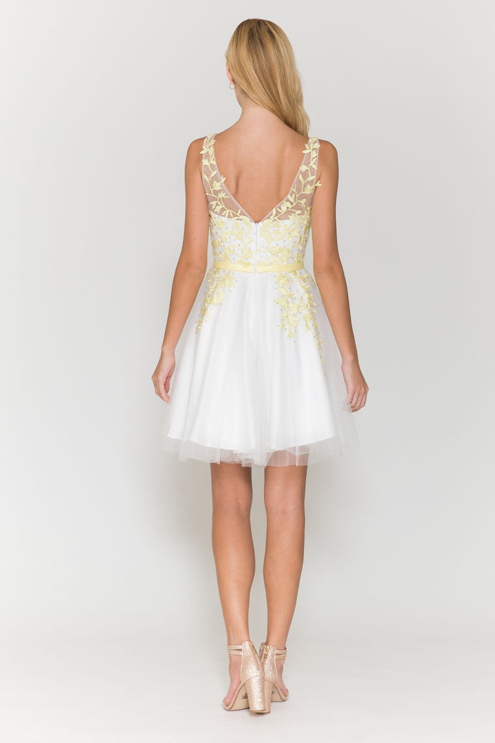 Short Floral Applique Dress by Poly USA 8696