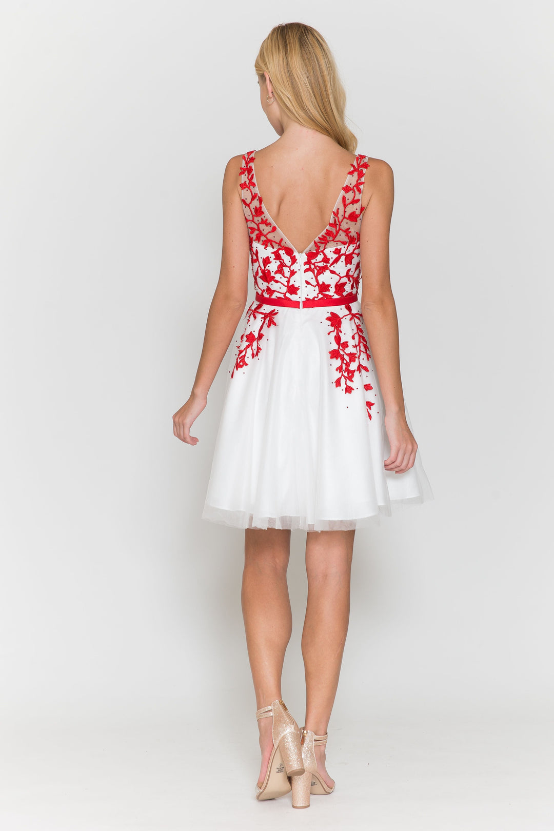 Short Floral Applique Dress by Poly USA 8696