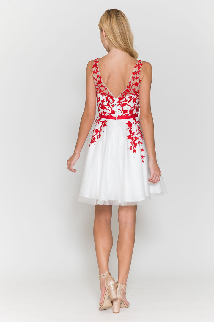 Short Floral Applique Dress by Poly USA 8696