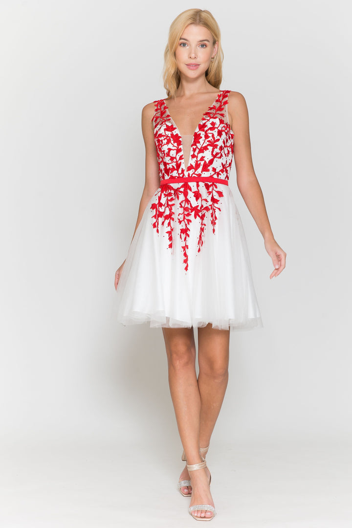 Short Floral Applique Dress by Poly USA 8696