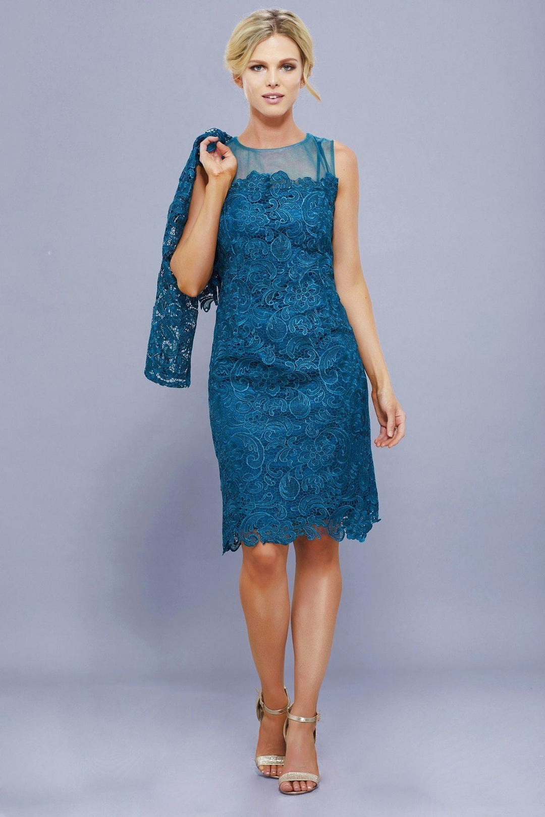 Short Illusion Lace Dress with Jacket by Nox Anabel 5100-Short Cocktail Dresses-ABC Fashion