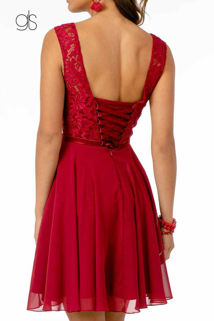 Short Lace Bodice Dress with Corset Back by Elizabeth K GS2807