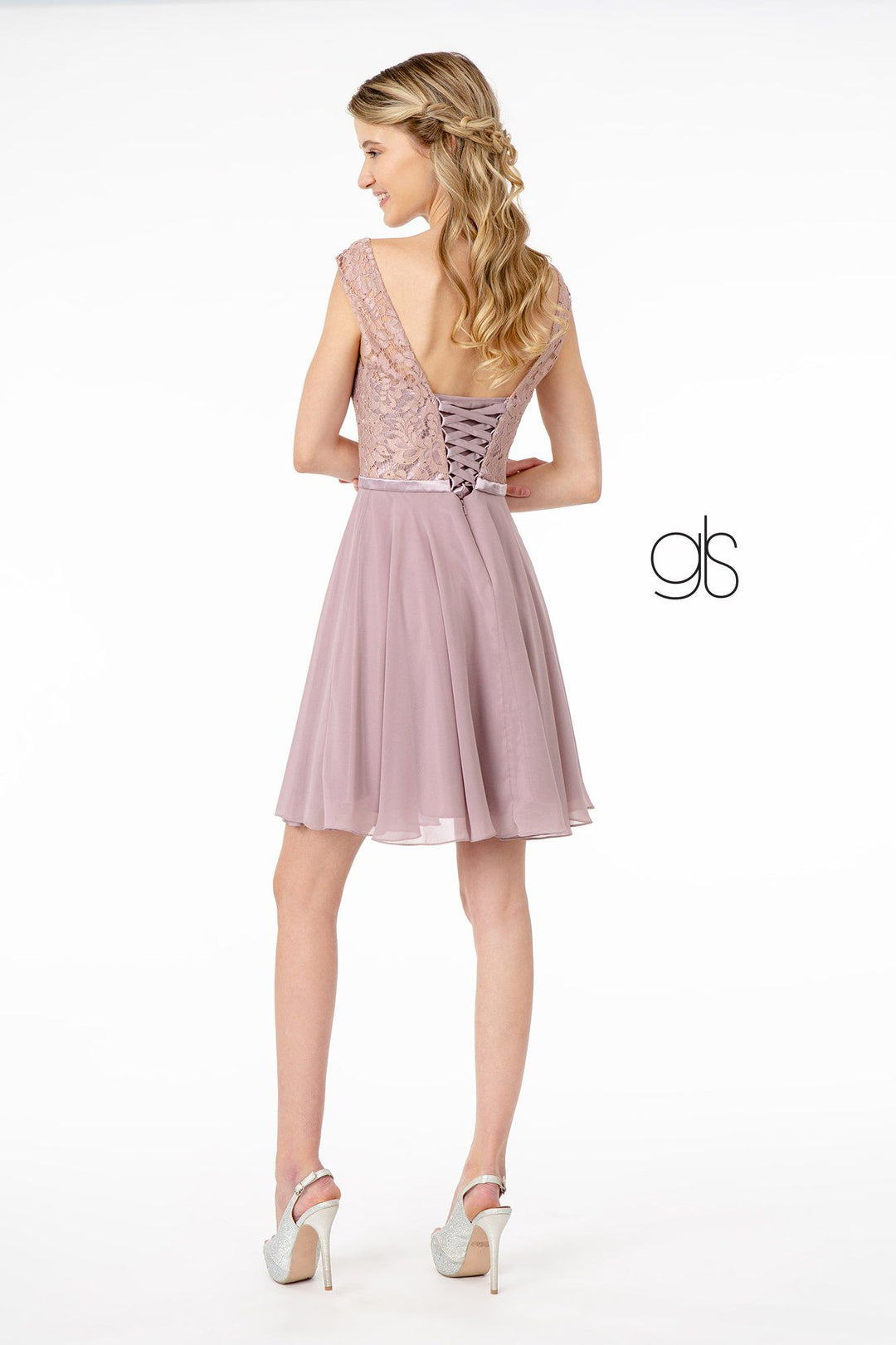 Short Lace Bodice Dress with Corset Back by Elizabeth K GS2807