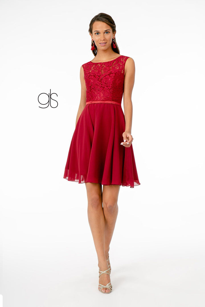 Short Lace Bodice Dress with Corset Back by Elizabeth K GS2807