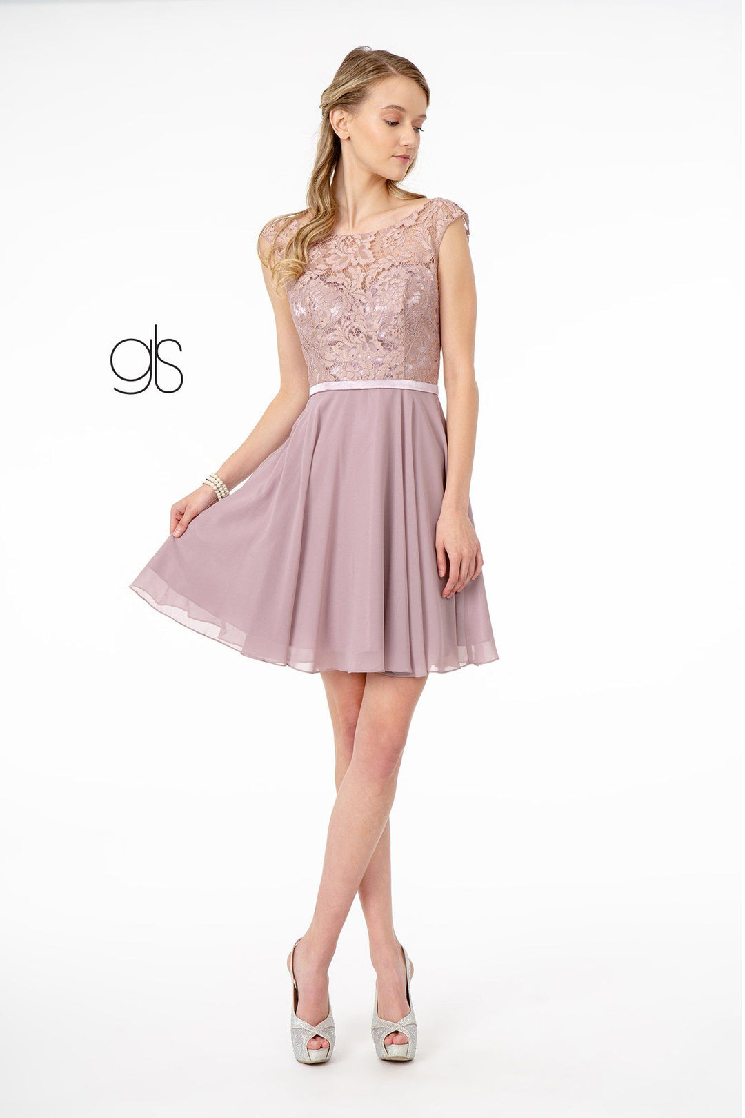Short Lace Bodice Dress with Corset Back by Elizabeth K GS2807