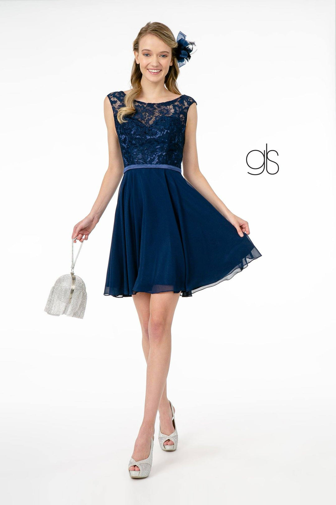 Short Lace Bodice Dress with Corset Back by Elizabeth K GS2807