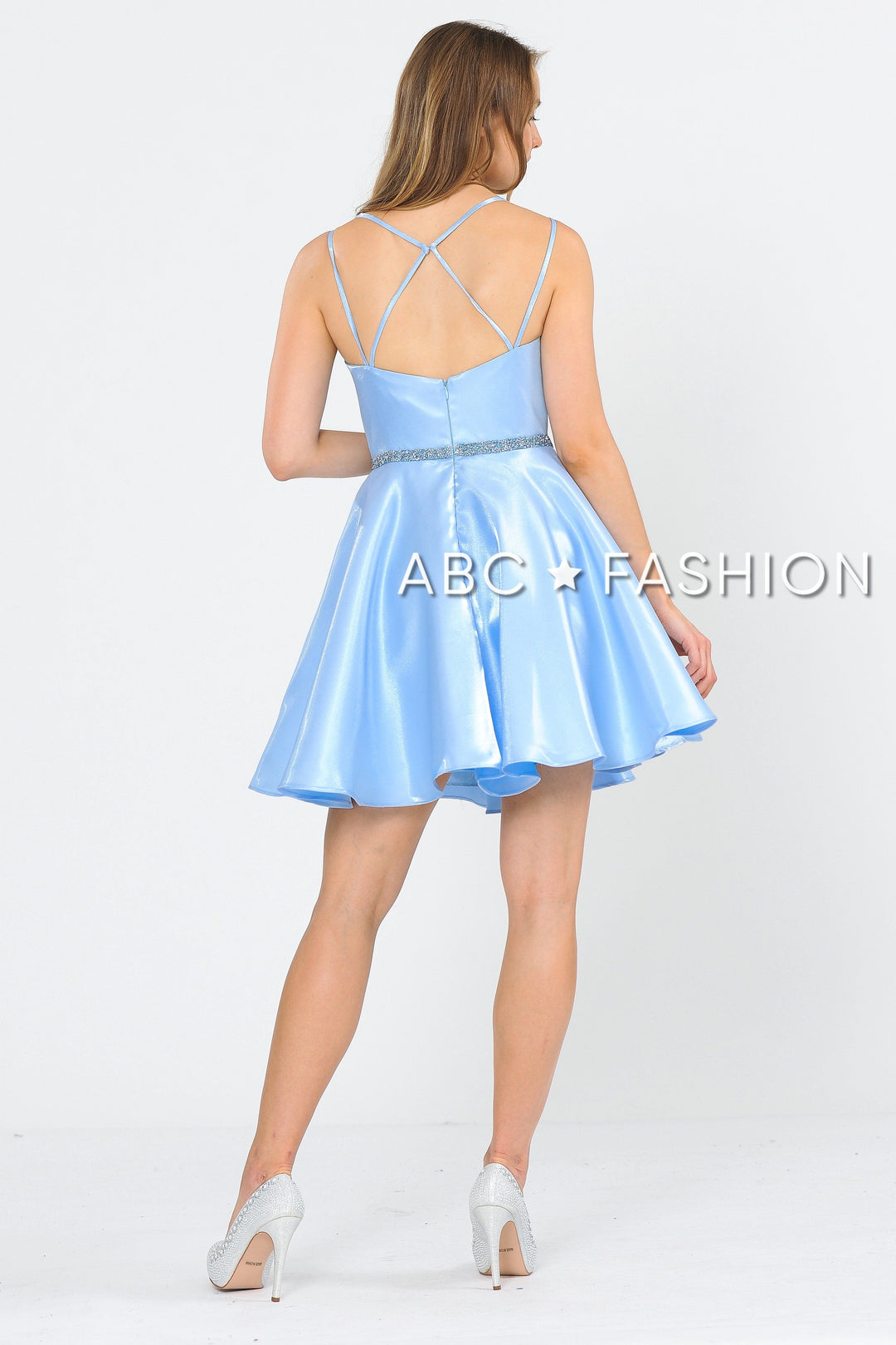 Short Metallic Dress with Illusion Cutout by Poly USA 8447-Short Cocktail Dresses-ABC Fashion