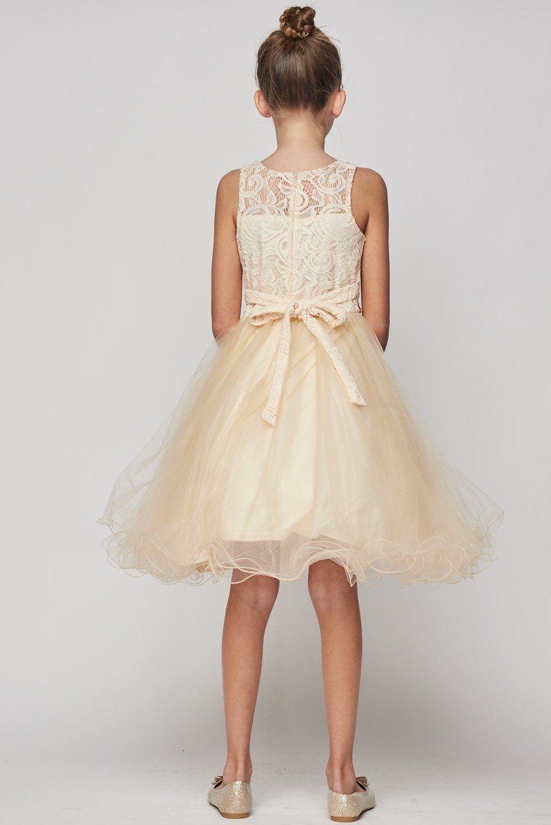 Short Ruffled Dress with Lace Bodice by Cinderella Couture 5010-Short Cocktail Dresses-ABC Fashion