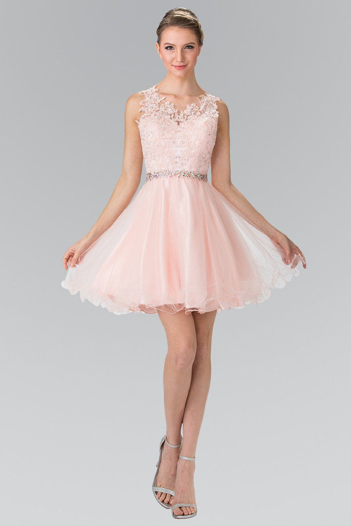 Short Sleeveless Dress with Lace Illusion Top by Elizabeth K GS2375-Short Cocktail Dresses-ABC Fashion