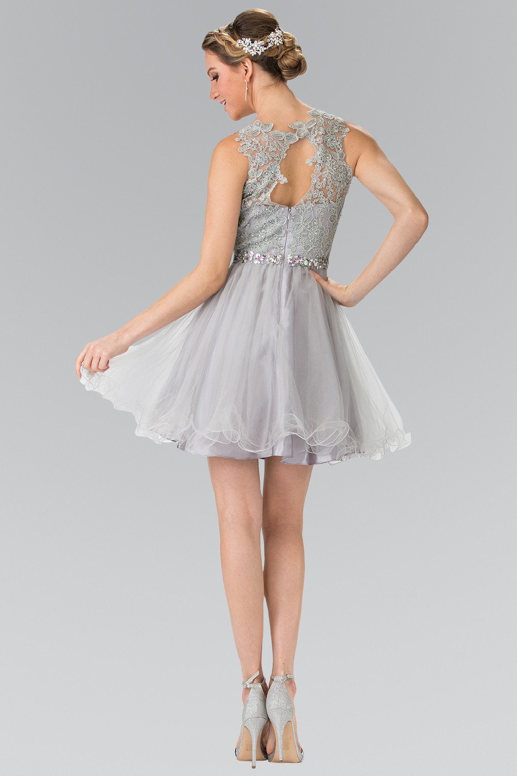 Short Sleeveless Dress with Lace Illusion Top by Elizabeth K GS2375-Short Cocktail Dresses-ABC Fashion