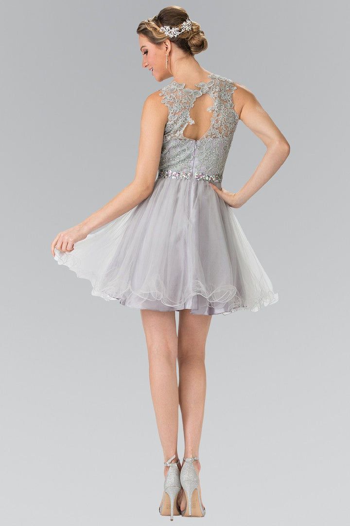 Short Sleeveless Dress with Lace Illusion Top by Elizabeth K GS2375-Short Cocktail Dresses-ABC Fashion