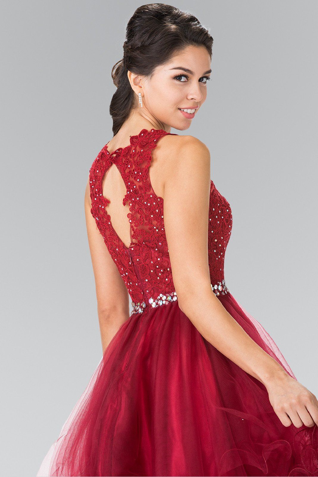 Short Sleeveless Dress with Lace Illusion Top by Elizabeth K GS2375-Short Cocktail Dresses-ABC Fashion