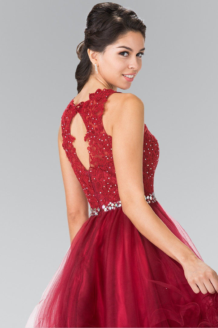 Short Sleeveless Dress with Lace Illusion Top by Elizabeth K GS2375-Short Cocktail Dresses-ABC Fashion