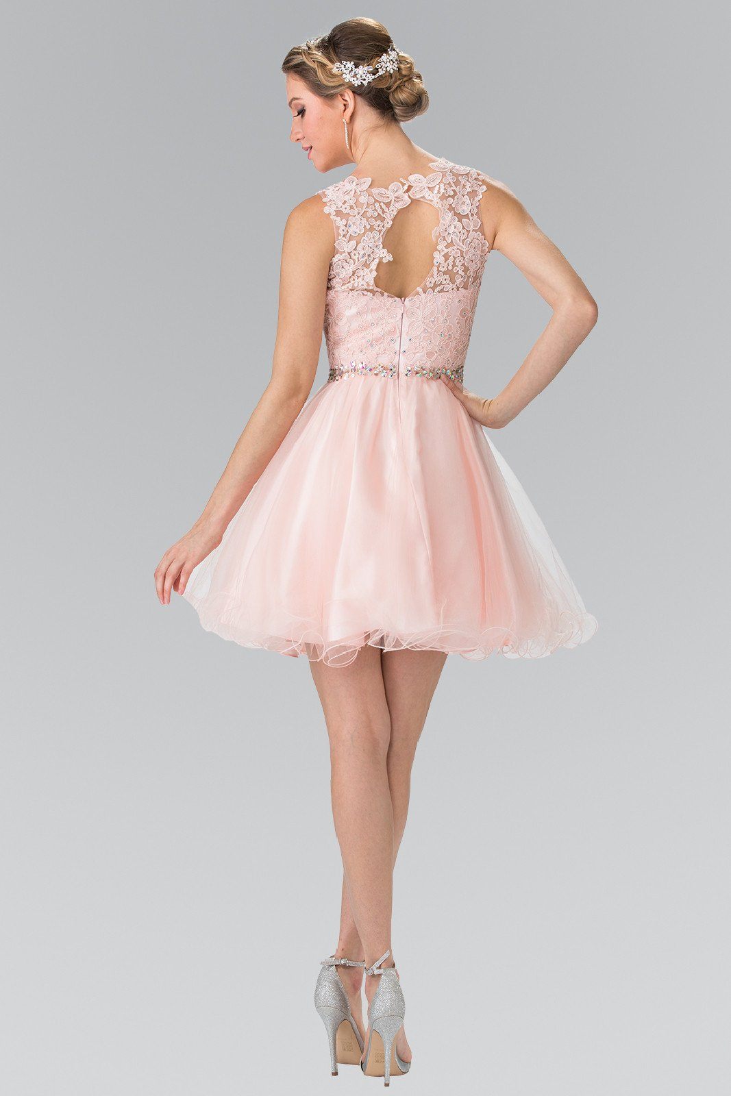 Short Sleeveless Dress with Lace Illusion Top by Elizabeth K GS2375-Short Cocktail Dresses-ABC Fashion