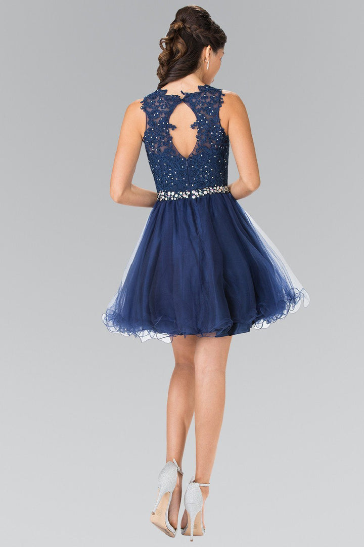 Short Sleeveless Dress with Lace Illusion Top by Elizabeth K GS2375-Short Cocktail Dresses-ABC Fashion