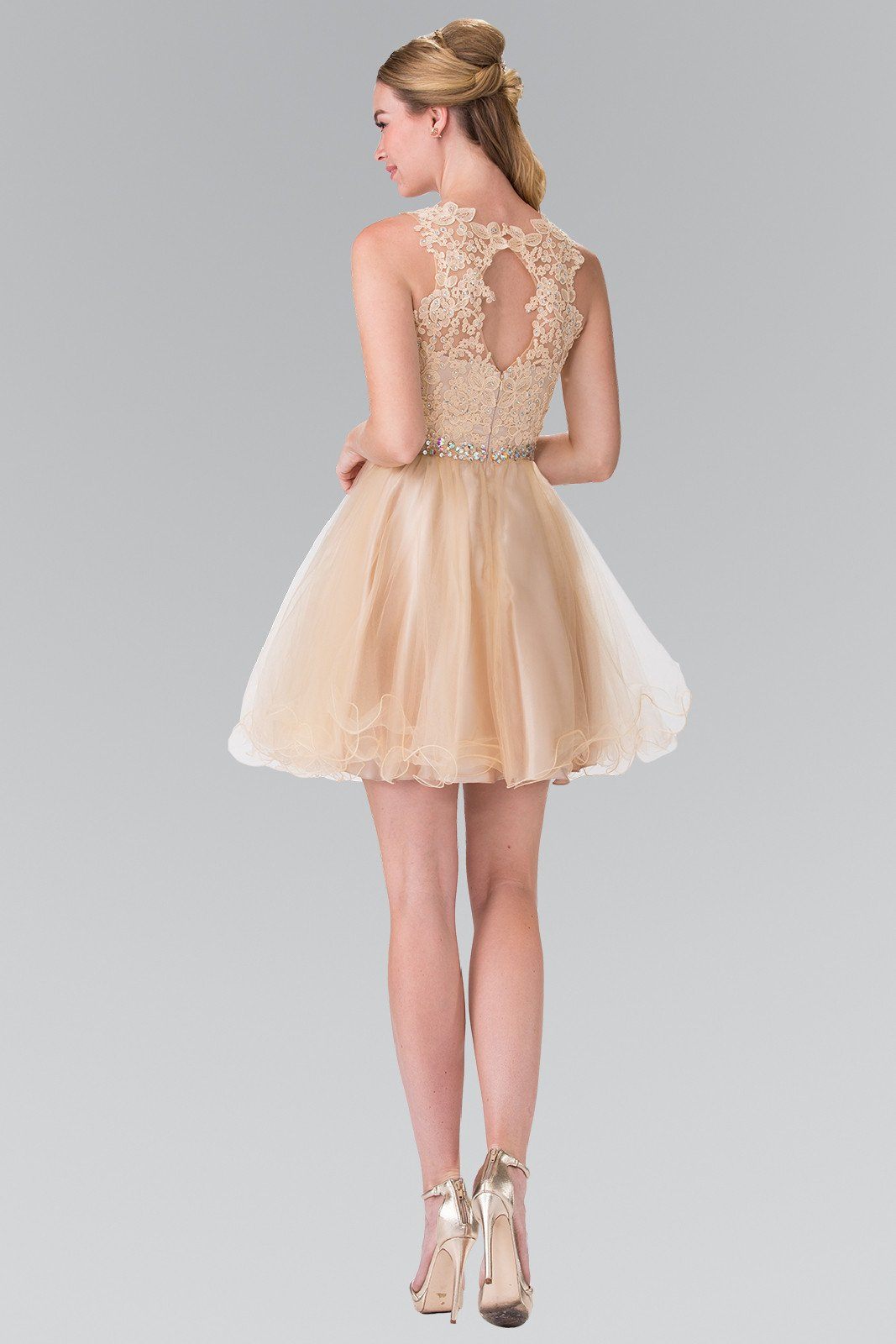 Short Sleeveless Dress with Lace Illusion Top by Elizabeth K GS2375-Short Cocktail Dresses-ABC Fashion