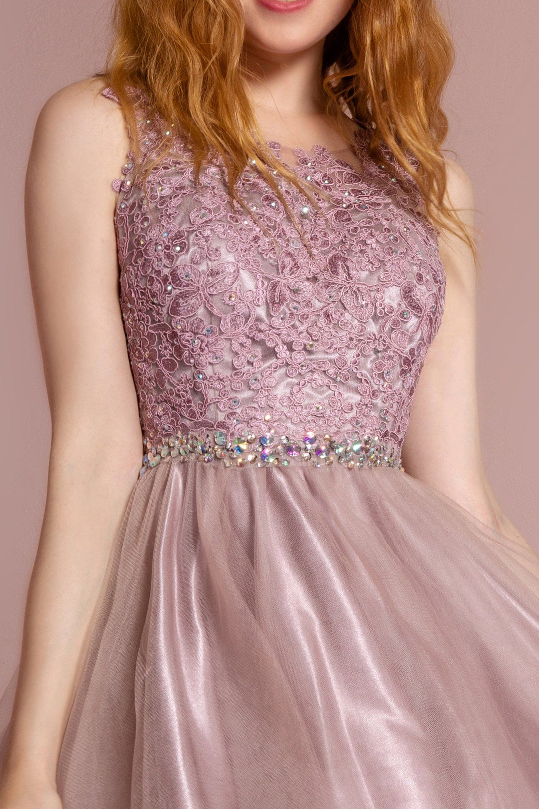 Short Sleeveless Dress with Lace Illusion Top by Elizabeth K GS2375-Short Cocktail Dresses-ABC Fashion