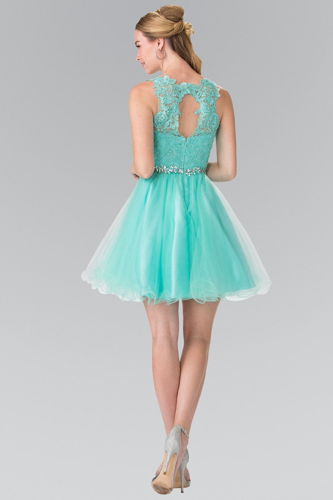 Short Sleeveless Dress with Lace Illusion Top by Elizabeth K GS2375-Short Cocktail Dresses-ABC Fashion