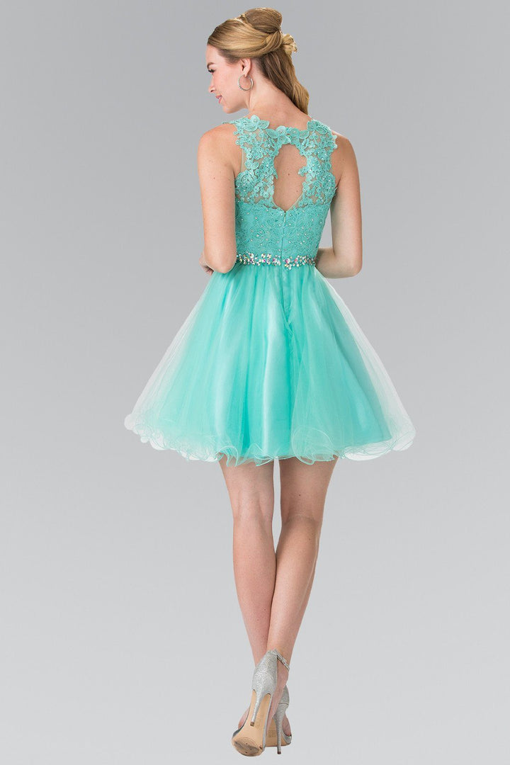 Short Sleeveless Dress with Lace Illusion Top by Elizabeth K GS2375-Short Cocktail Dresses-ABC Fashion