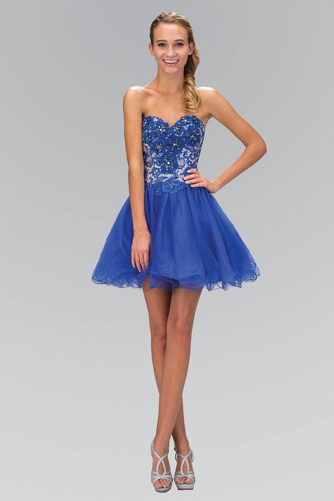 short strapless prom dresses Short Strapless Lace Bodice Dress by Elizabeth KGS1110
