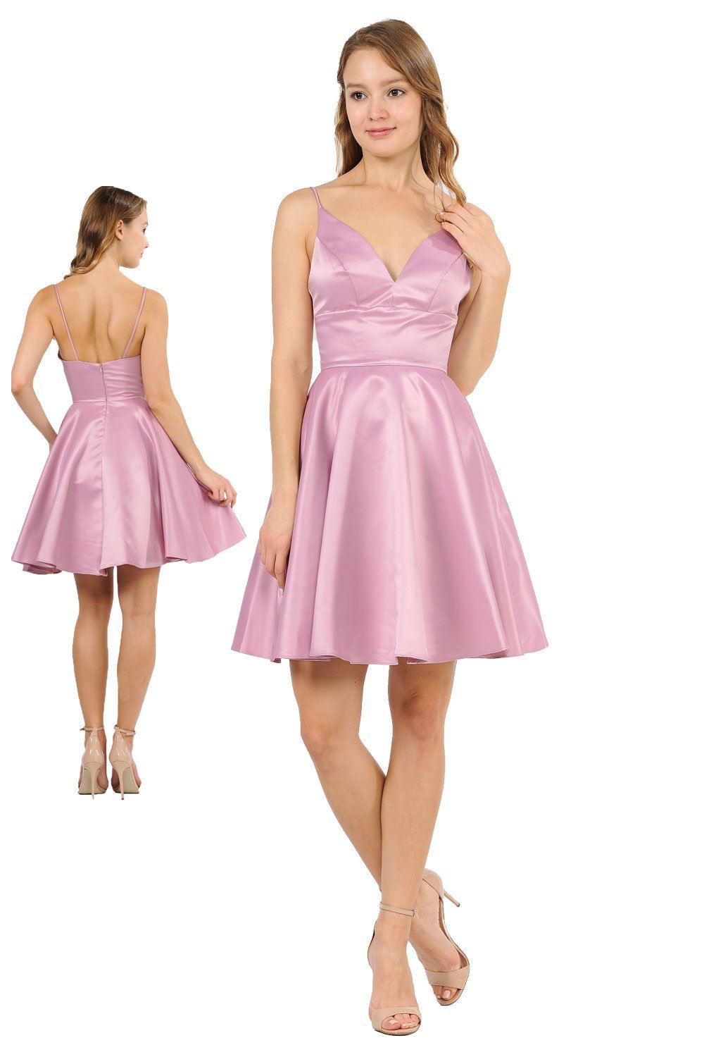Short Sweetheart Satin Dress with Pockets by Poly USA 8374-Short Cocktail Dresses-ABC Fashion