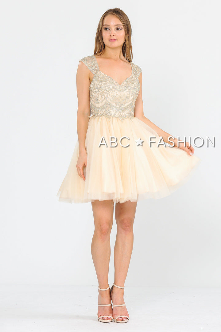 Short Tulle Dress with Embellished Bodice by Poly USA 8284-Short Cocktail Dresses-ABC Fashion