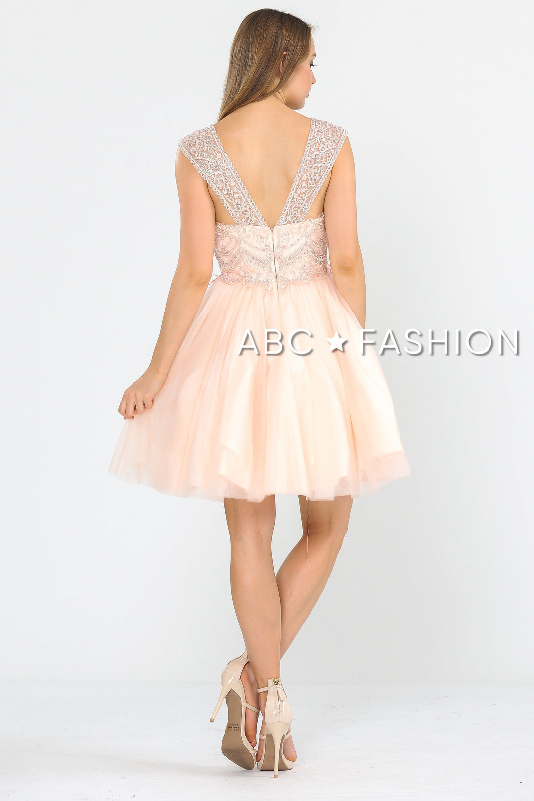 Short Tulle Dress with Embellished Bodice by Poly USA 8284-Short Cocktail Dresses-ABC Fashion