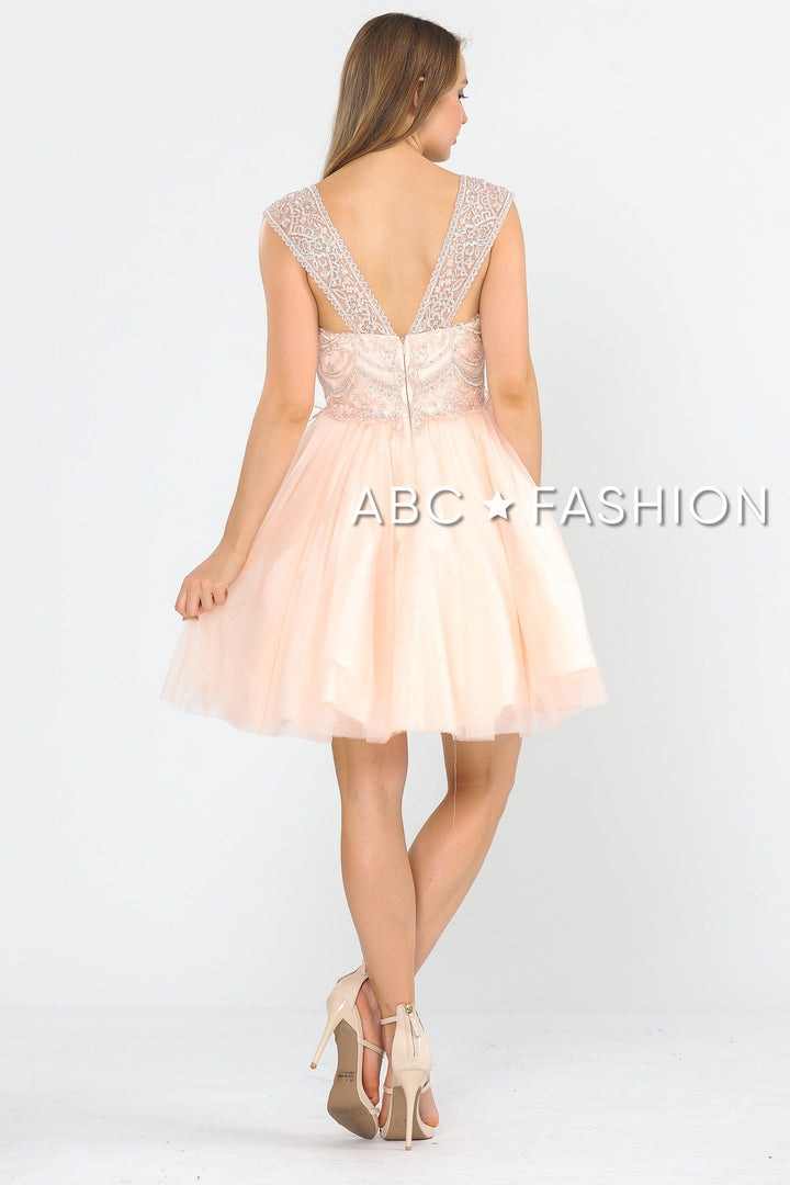 Short Tulle Dress with Embellished Bodice by Poly USA 8284-Short Cocktail Dresses-ABC Fashion