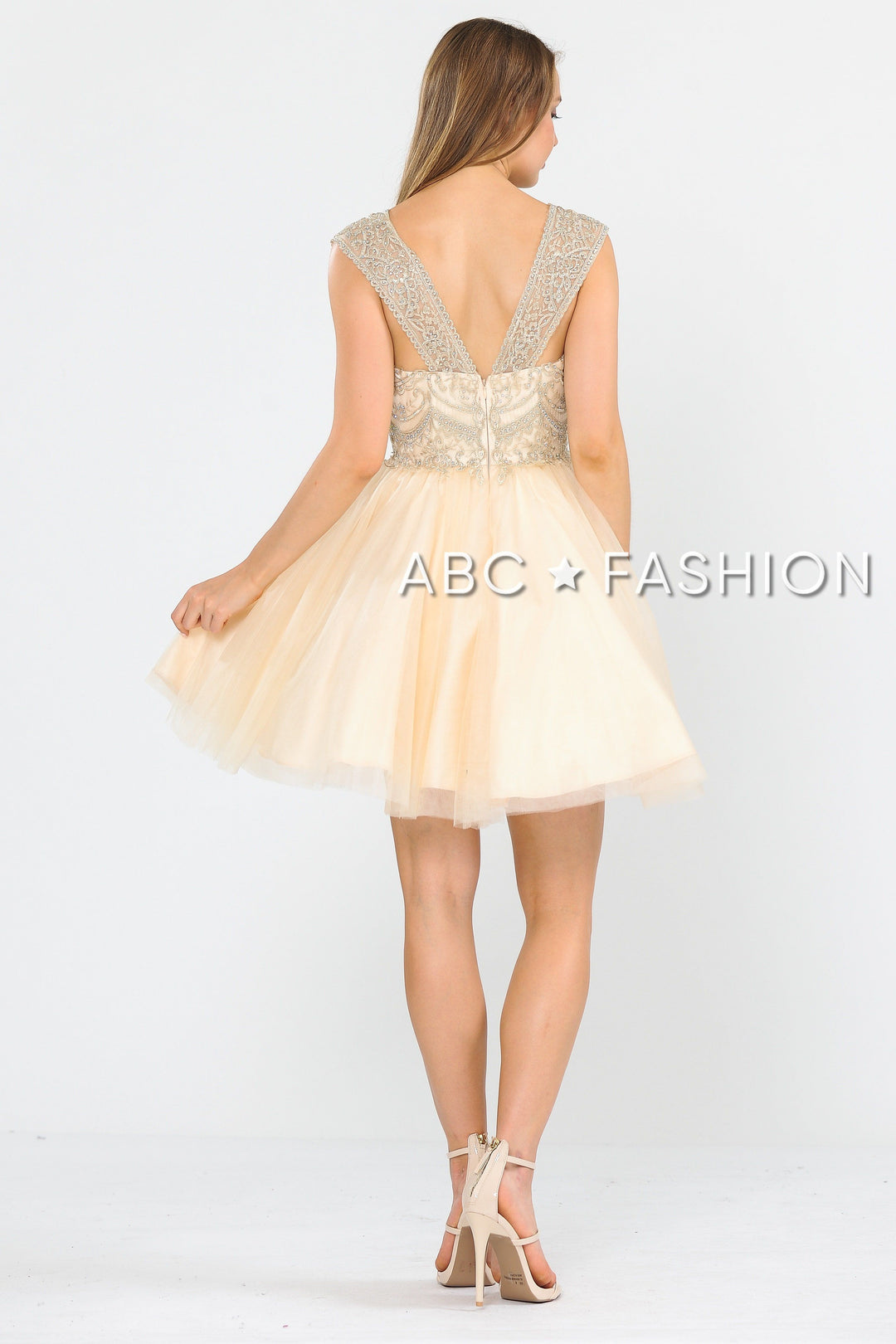 Short Tulle Dress with Embellished Bodice by Poly USA 8284-Short Cocktail Dresses-ABC Fashion