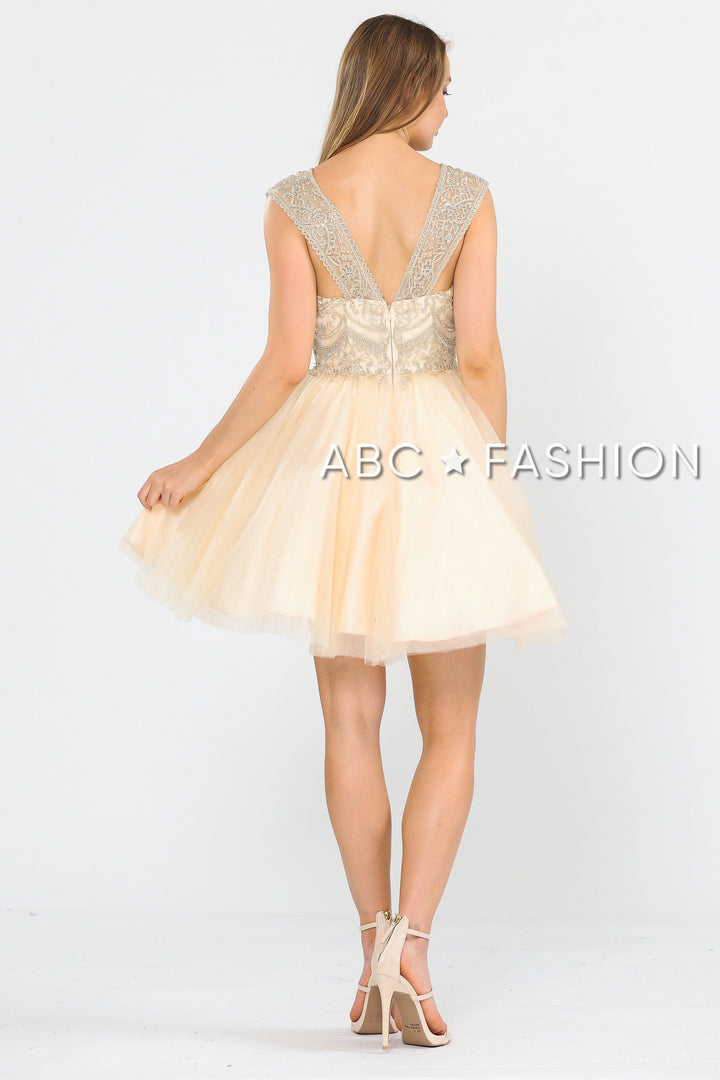 Short Tulle Dress with Embellished Bodice by Poly USA 8284-Short Cocktail Dresses-ABC Fashion