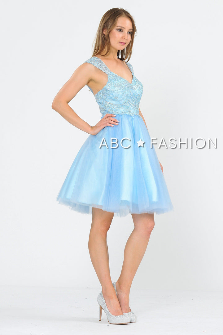 Short Tulle Dress with Embellished Bodice by Poly USA 8284-Short Cocktail Dresses-ABC Fashion