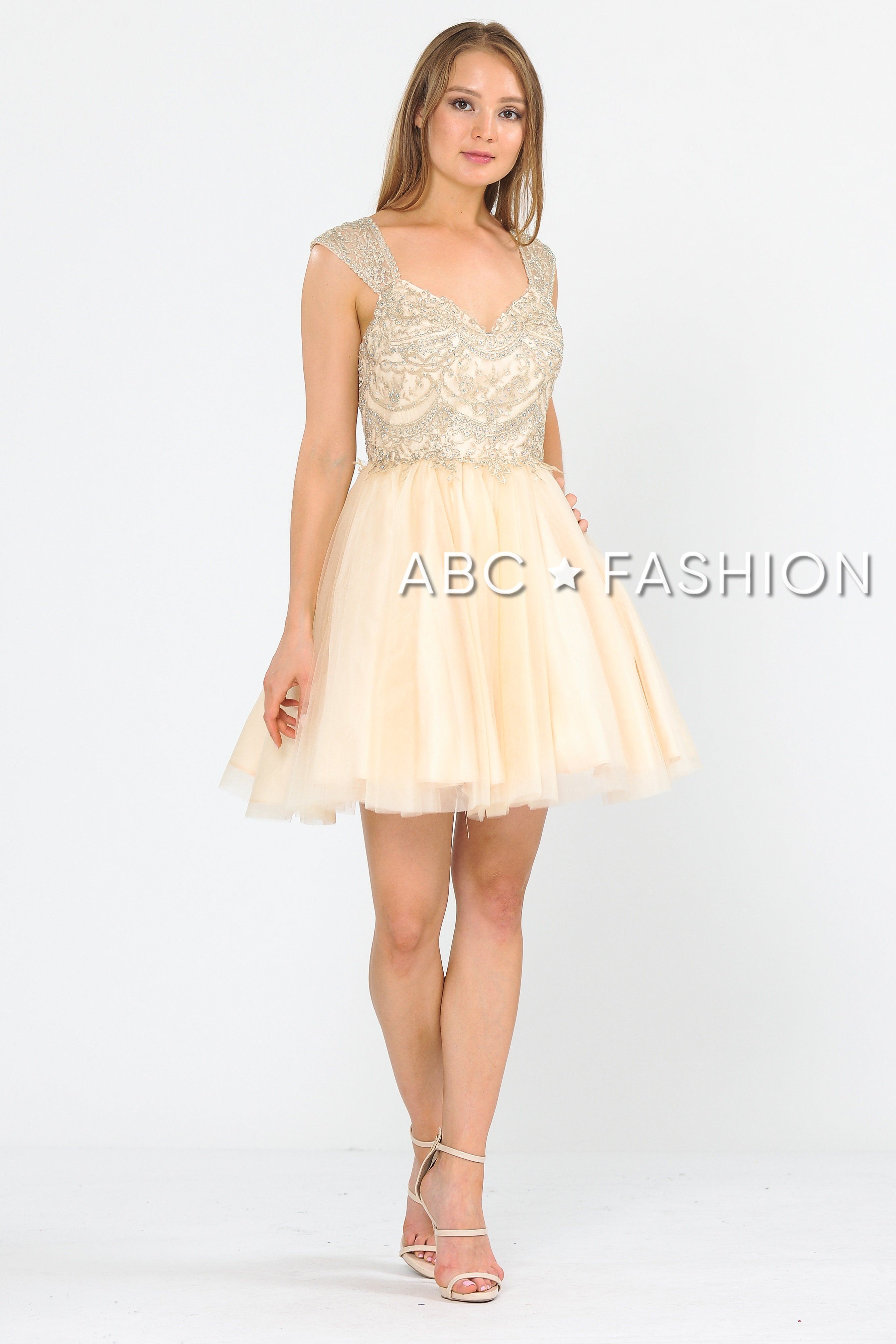 champagne tulle dress short Champagne tulle sequin short prom dress, champagne homecoming dress