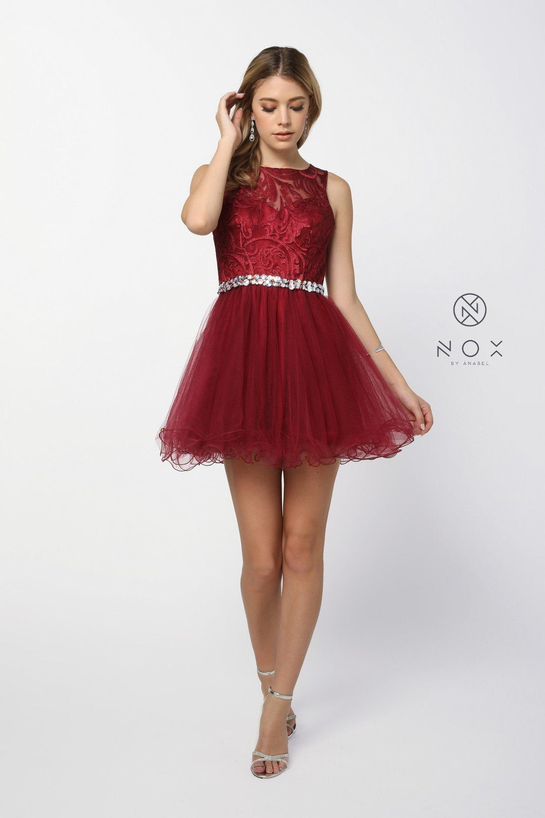 Short Tulle Dress with Embroidered Bodice by Nox Anabel 6252