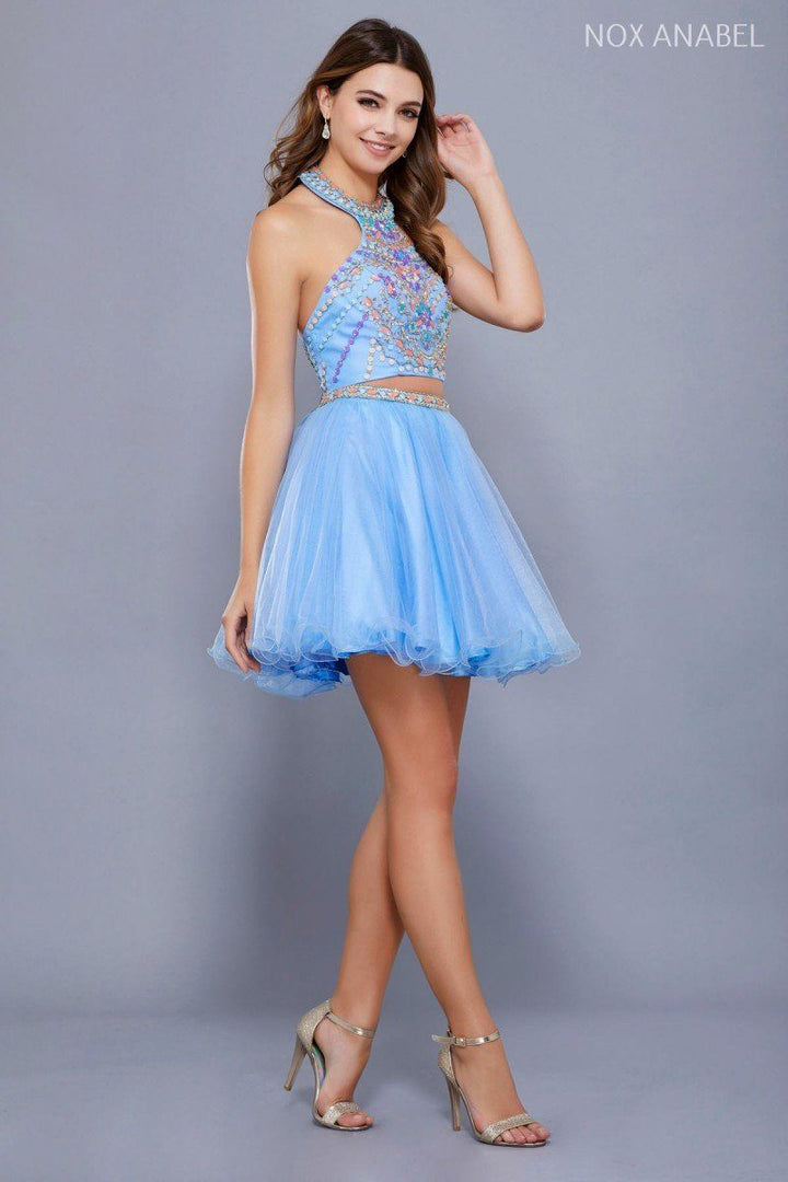 Short Two Piece Dress with Beaded Bodice by Nox Anabel 6259-Short Cocktail Dresses-ABC Fashion