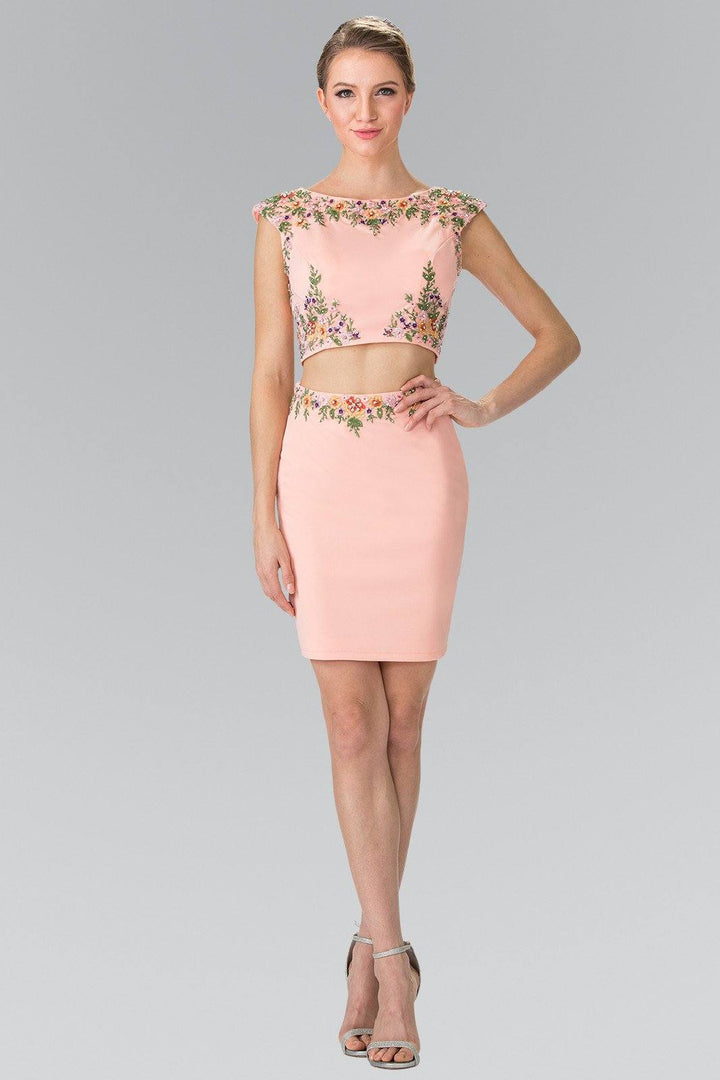 Short Two-Piece Dress with Floral Embroidery by Elizabeth K GS1439-Short Cocktail Dresses-ABC Fashion