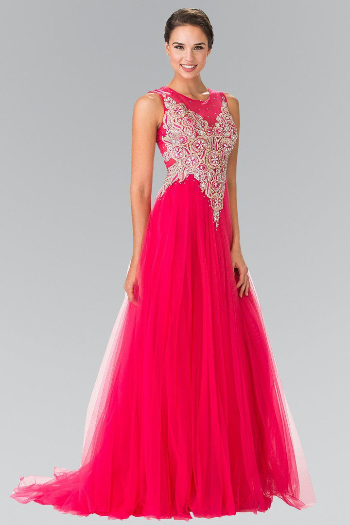 Sleeveless Bead Embroidered Illusion Dress by Elizabeth K GL2317-Long Formal Dresses-ABC Fashion