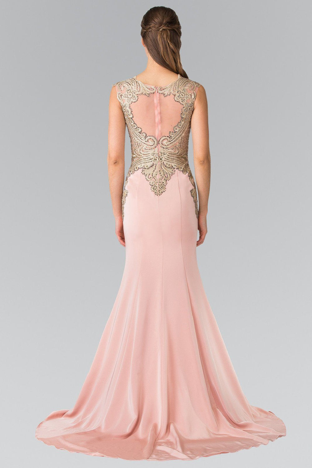 Sleeveless Embroidered Illusion Gown by Elizabeth K GL1461-Long Formal Dresses-ABC Fashion