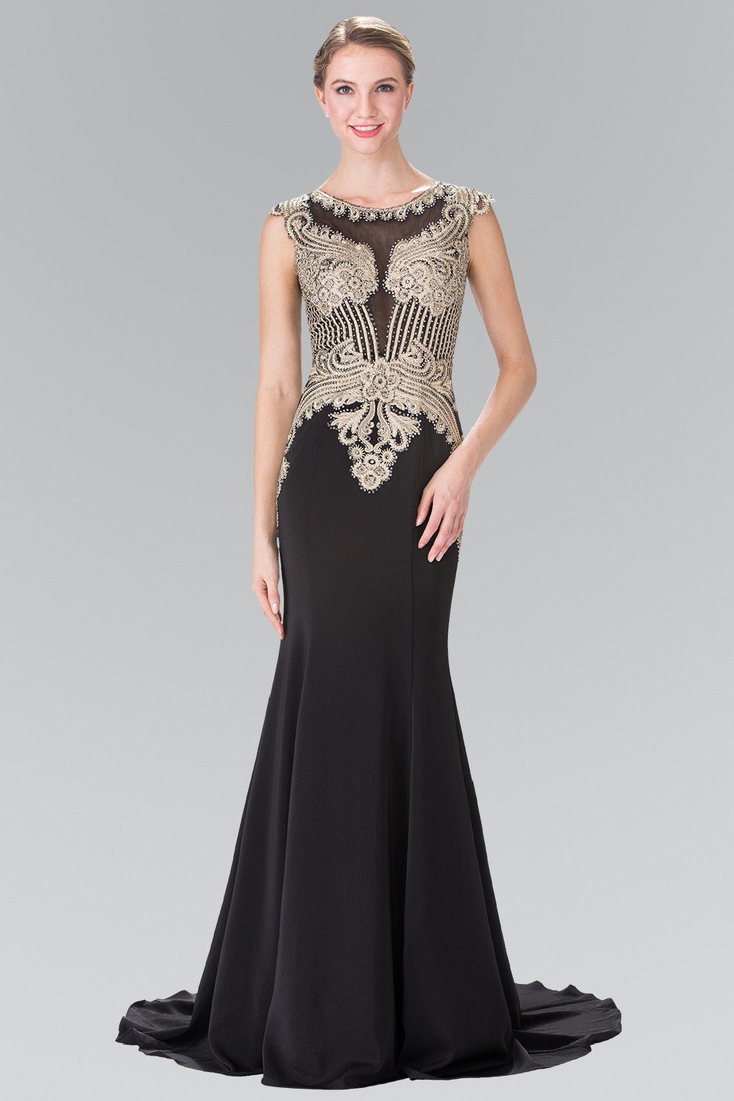 Sleeveless Embroidered Illusion Gown by Elizabeth K GL1461-Long Formal Dresses-ABC Fashion