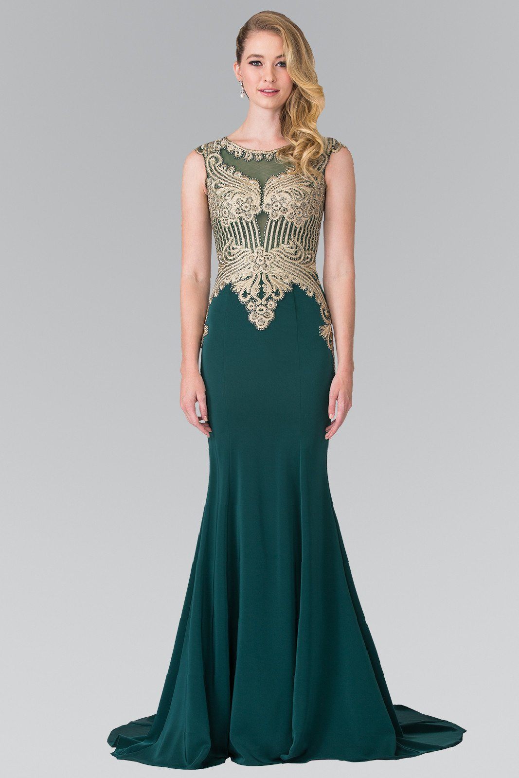 Sleeveless Embroidered Illusion Gown by Elizabeth K GL1461-Long Formal Dresses-ABC Fashion