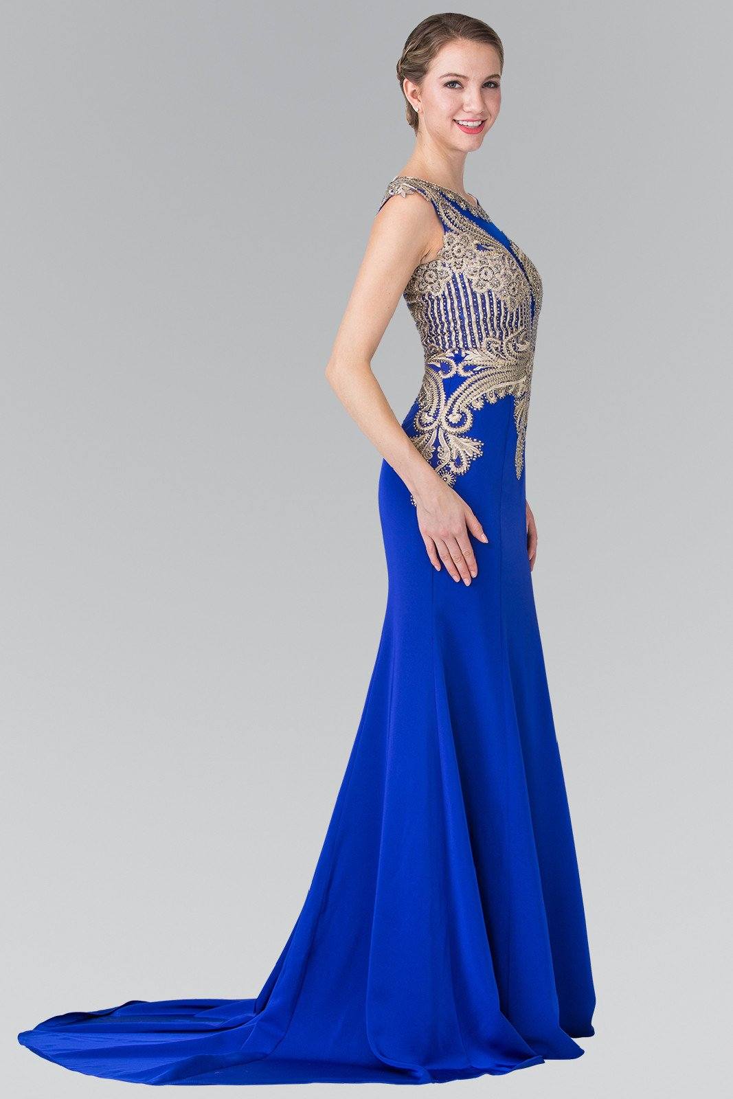 Sleeveless Embroidered Illusion Gown by Elizabeth K GL1461-Long Formal Dresses-ABC Fashion