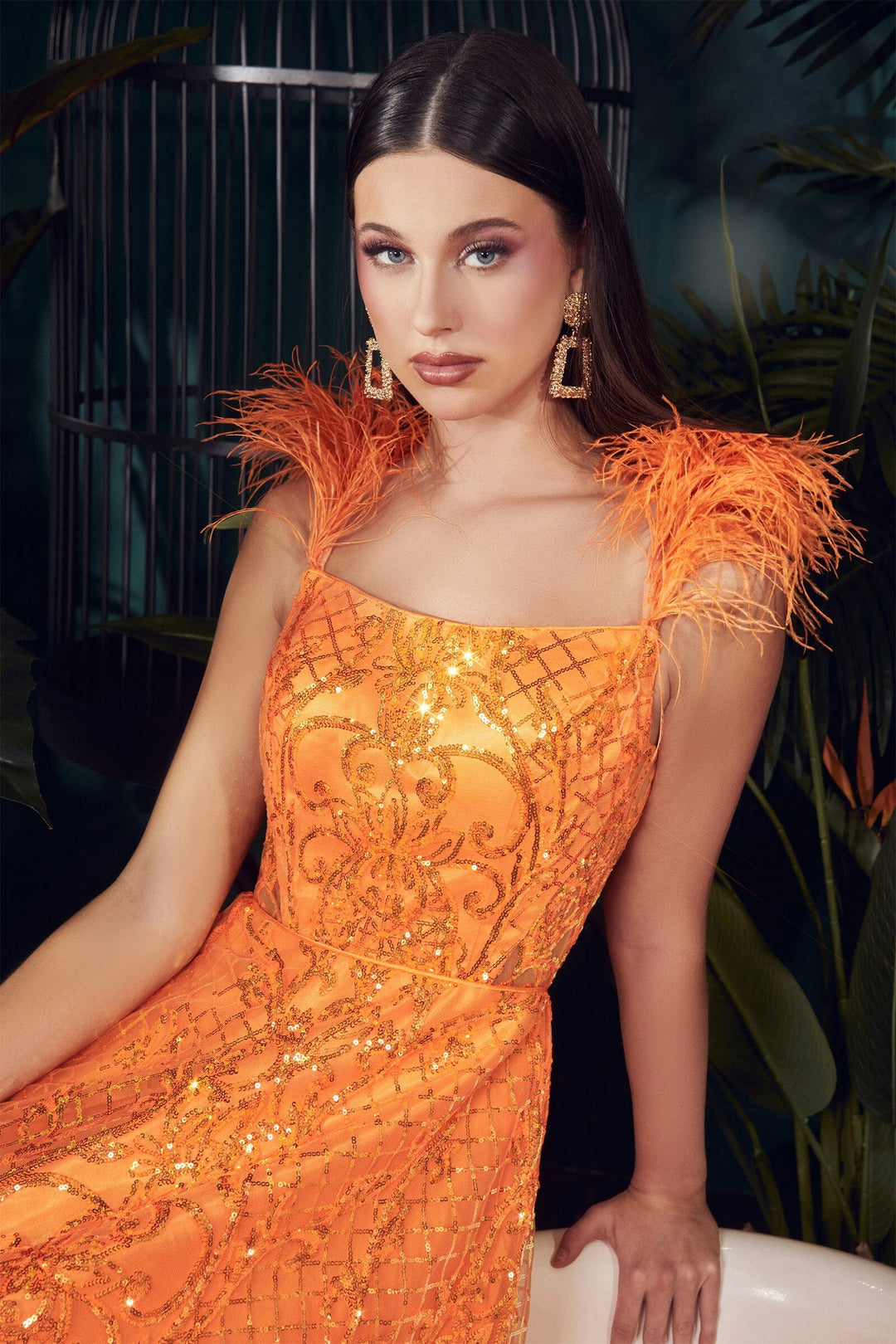 Sleeveless Feather Ball Gown by Ladivine KV1076