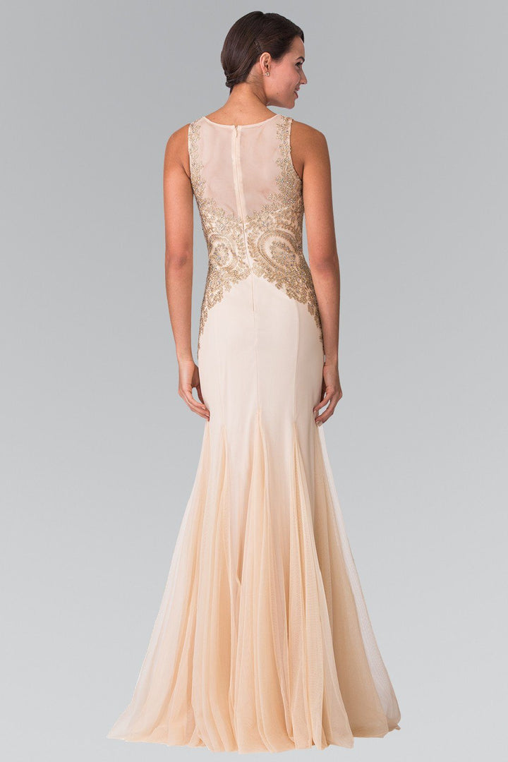 Sleeveless Illusion Dress with Lace Applique by Elizabeth K GL2283-Long Formal Dresses-ABC Fashion