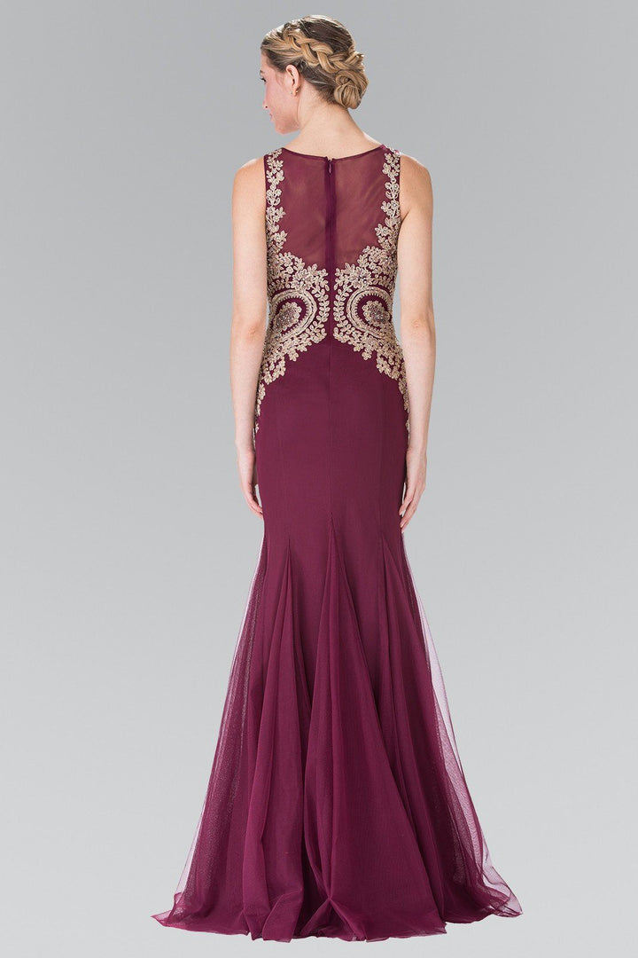 Sleeveless Illusion Dress with Lace Applique by Elizabeth K GL2283-Long Formal Dresses-ABC Fashion