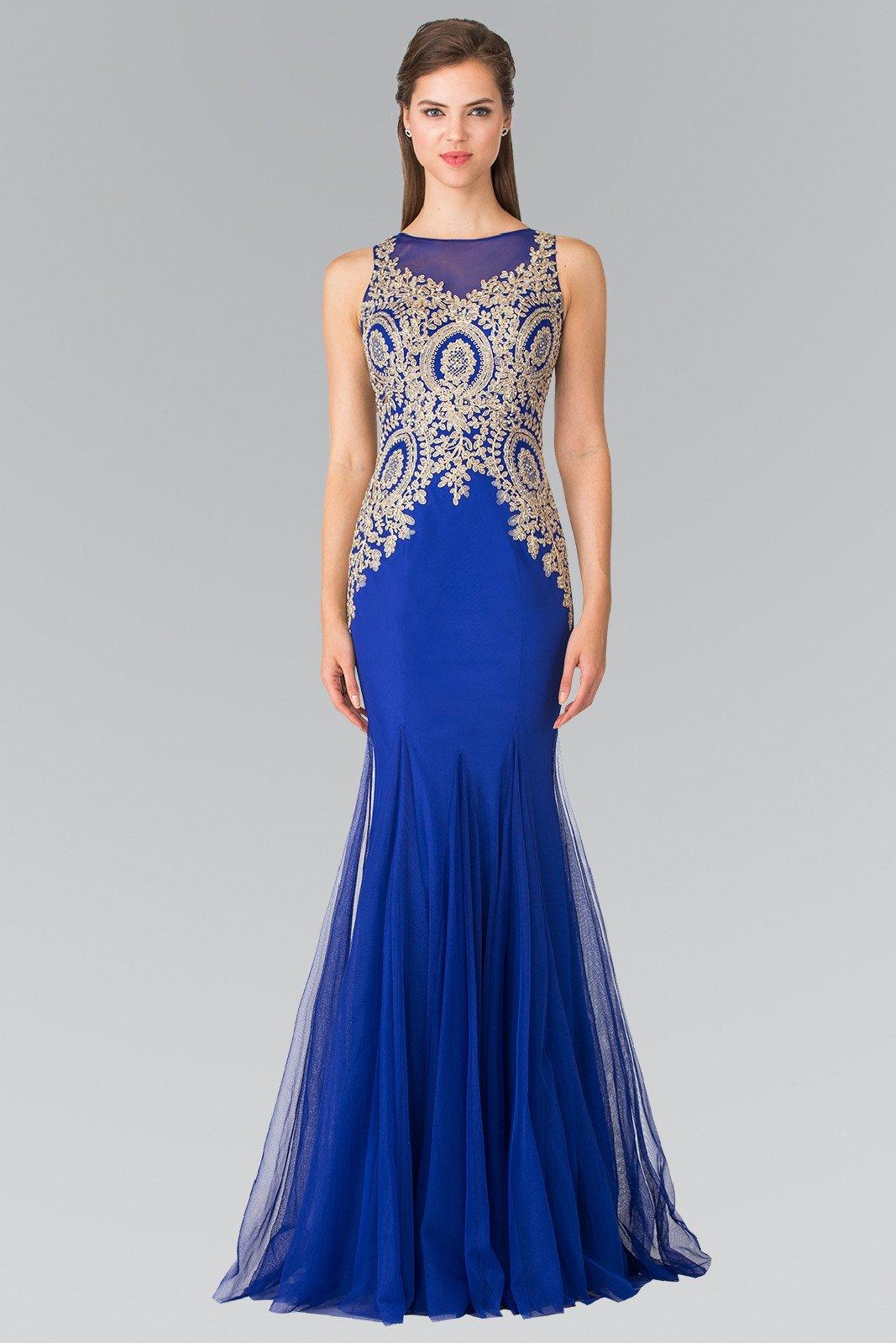Sleeveless Illusion Dress with Lace Applique by Elizabeth K GL2283-Long Formal Dresses-ABC Fashion