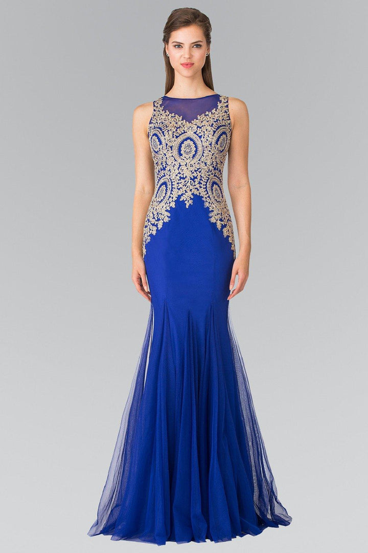 Sleeveless Illusion Dress with Lace Applique by Elizabeth K GL2283-Long Formal Dresses-ABC Fashion