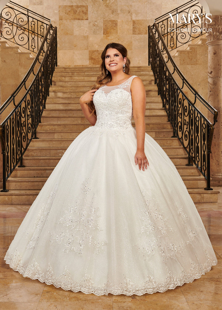 Sparkling Tulle Lace Wedding Dress with Train by Mary's Bridal 6364