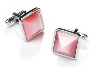 Square Silver Cufflinks with Pink Stone-Men's Cufflinks-ABC Fashion