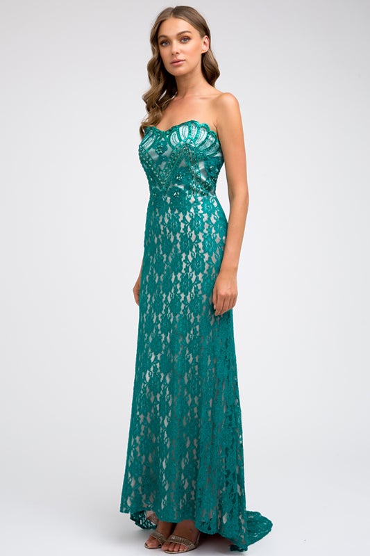 Strapless Lace Mermaid Gown by Juliet 561