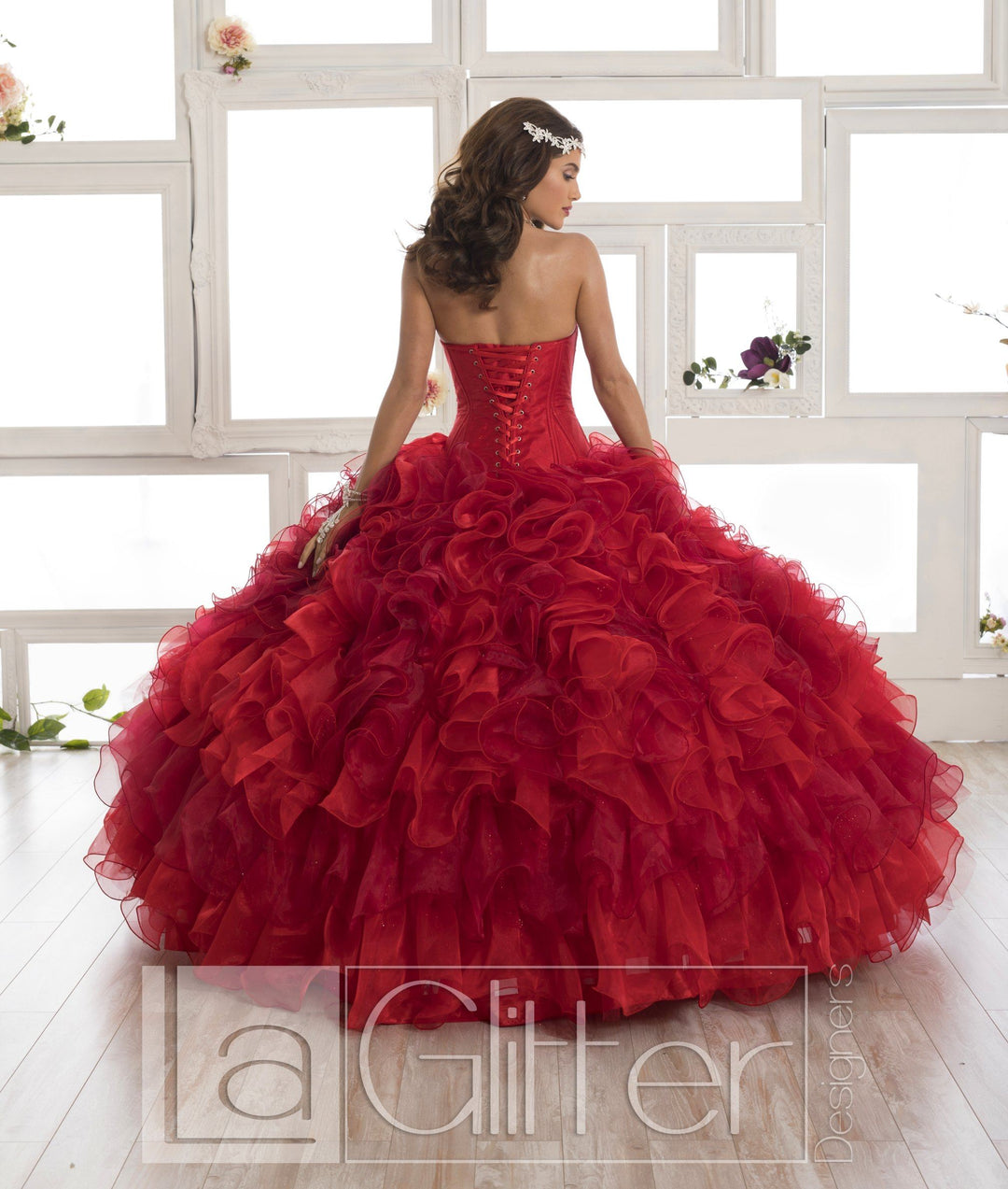 Strapless Ruffled Dress by House of Wu LA Glitter 24011-Quinceanera Dresses-ABC Fashion
